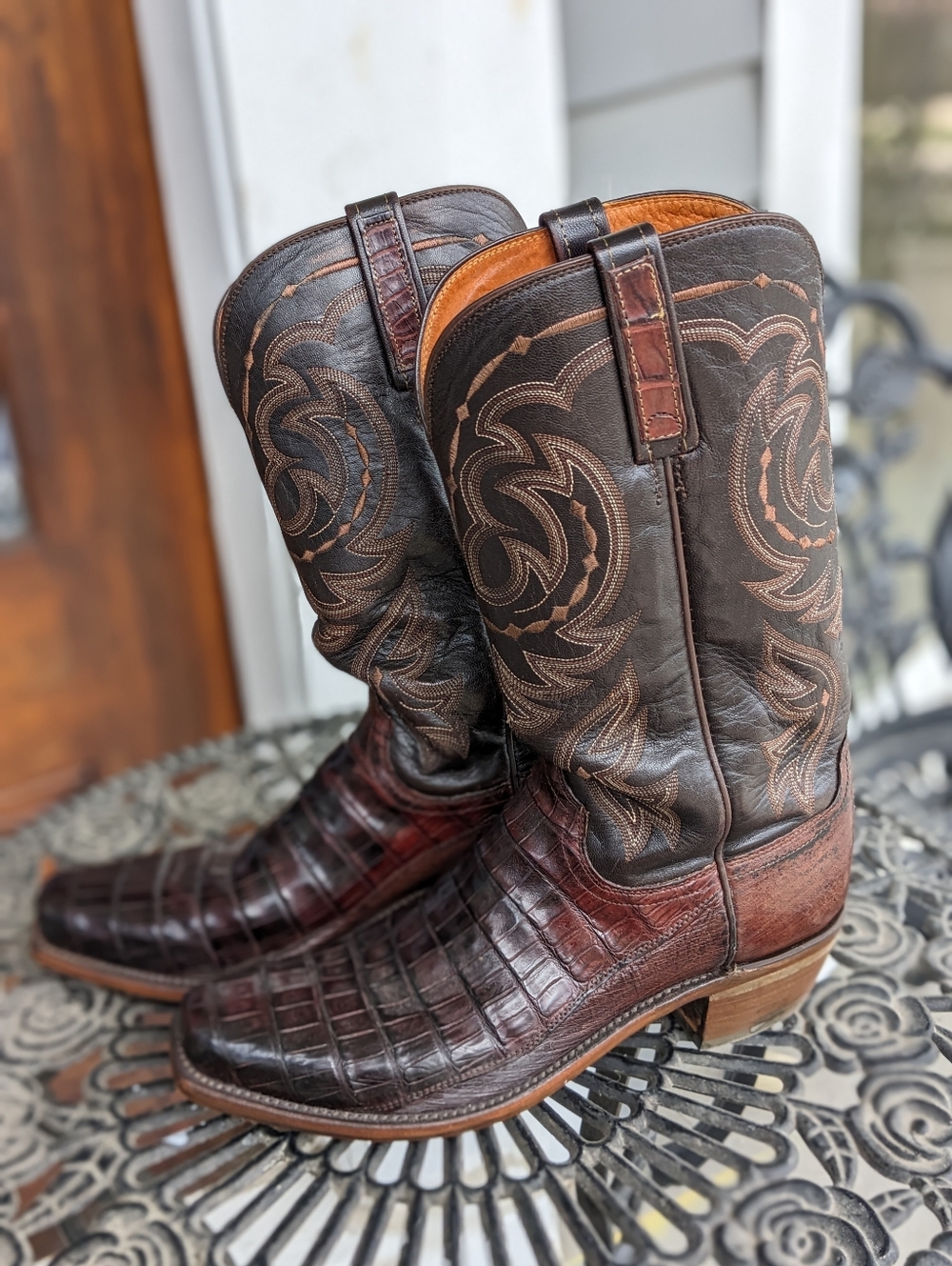 Lucchese Exotic Caiman Cowboy Boots Men’s 10D – Brown – Handmade – Excellent